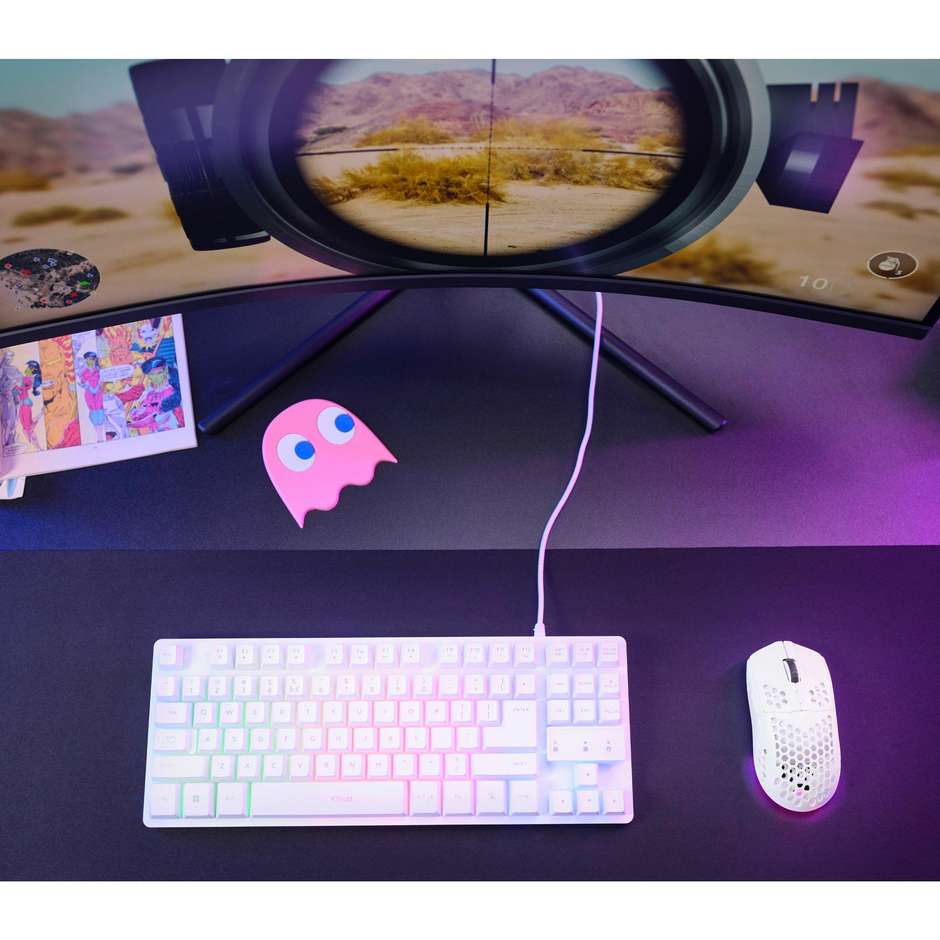 Trust GXT 929 Helox Mouse Gaming Wireless Ultraleggero a Nido d'Ape 4800 DPI RGB Bianco