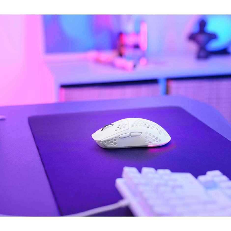 Trust GXT 929 Helox Mouse Gaming Wireless Ultraleggero a Nido d'Ape con Illuminazione RGB Sensore fino a 4800 DPI - Bianco (25390)