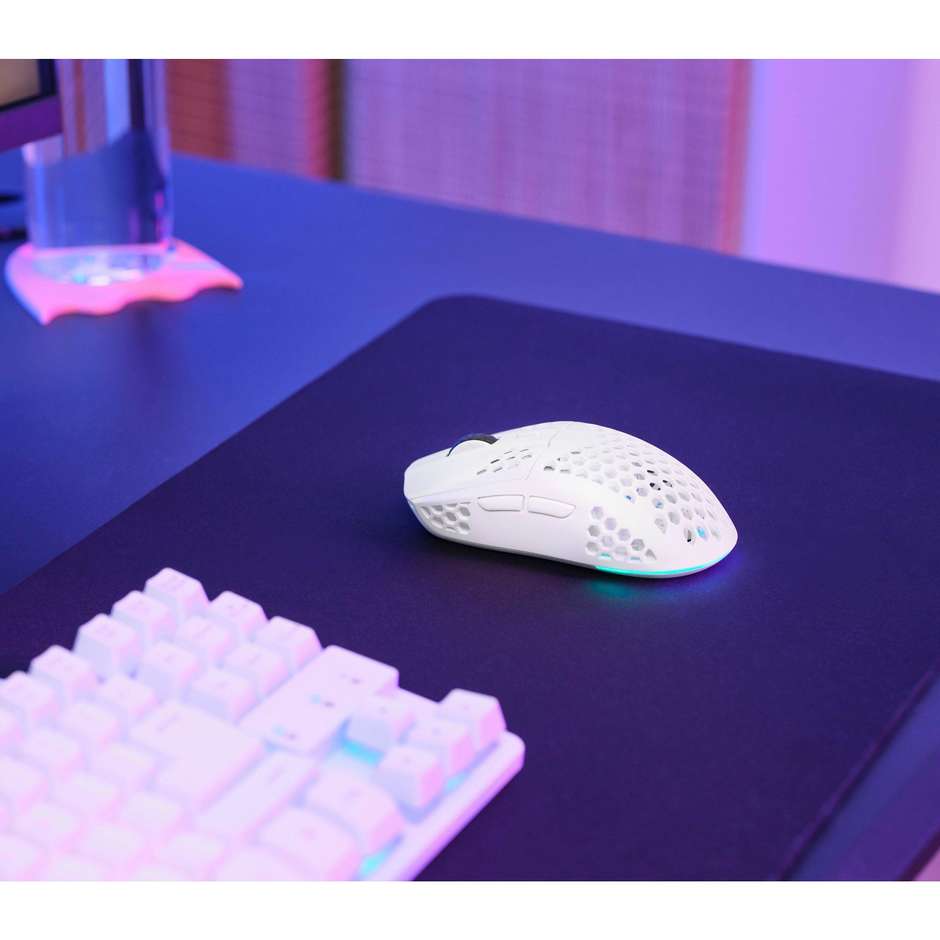 Trust GXT 929 Helox Mouse Gaming Wireless Ultraleggero a Nido d'Ape con Illuminazione RGB Sensore fino a 4800 DPI - Bianco (25390)