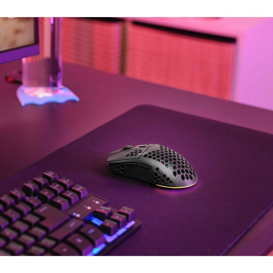 Trust GXT 929 Helox Mouse Gaming Wireless Ultraleggero a Nido d'Ape con Illuminazione RGB Sensore fino a 4800 DPI - Nero (25307)