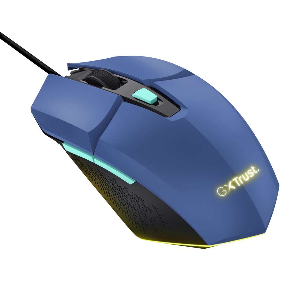 Trust GXT109B FELOX mouse Gaming Ambidestro USB tipo A Colore Blu