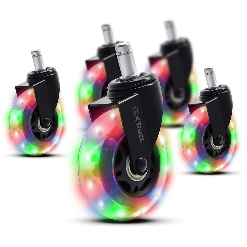 Trust GXT701 Rotelle LED RGB per Sedia Gaming in Gel, Nero, Set da 5
