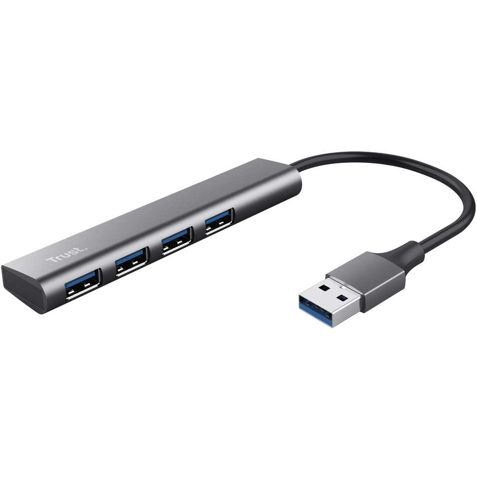 Trust Halyx 4-Port (24947) Hub USB 3.2 Gen 1 a 4 Porte USB-A 5 Gbps Alluminio Grigio Siderale