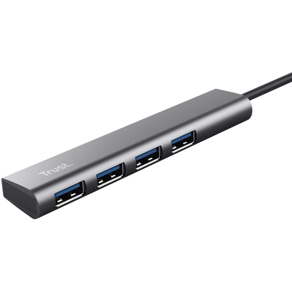 Trust Halyx 4-Port (24947) Hub USB 3.2 Gen 1 a 4 Porte USB-A 5 Gbps Alluminio Grigio Siderale