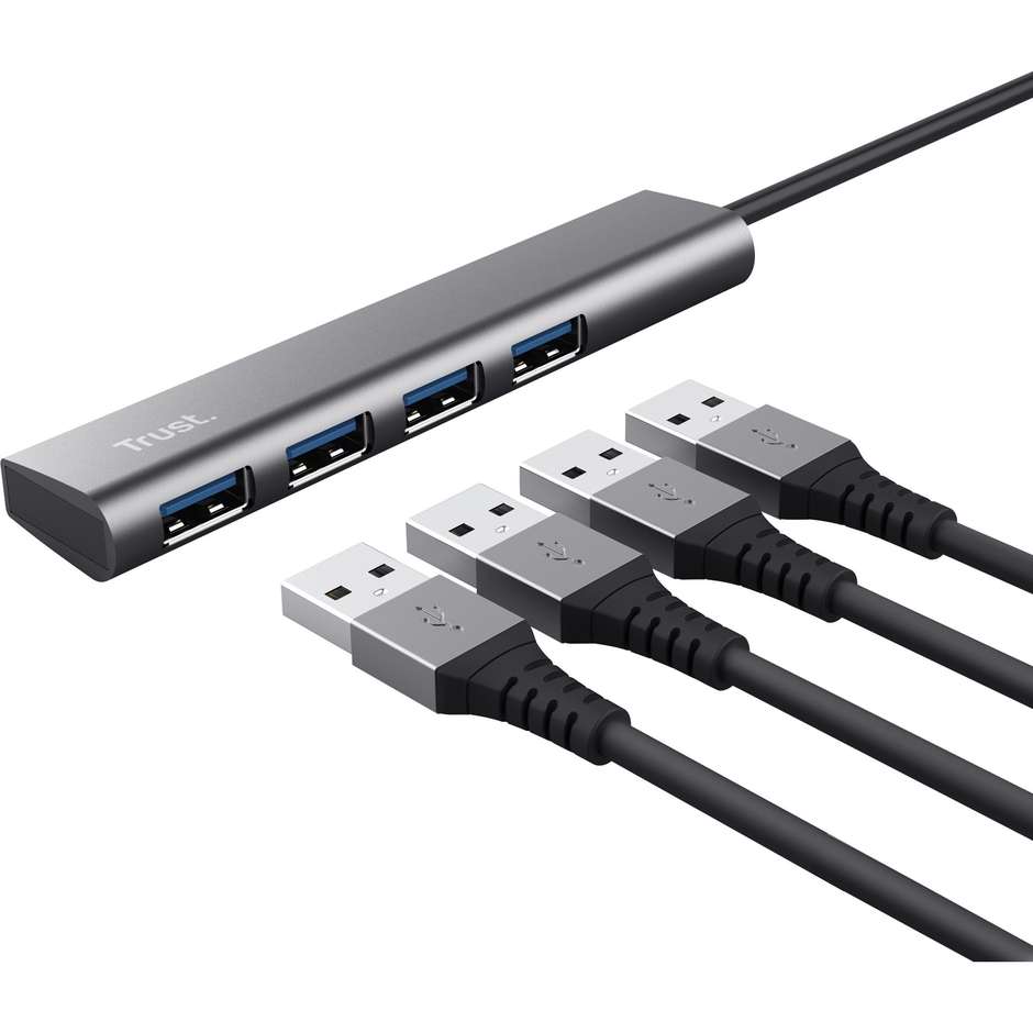 Trust Halyx 4-Port (24948) Hub USB-C a 4 Porte USB-A 3.2 Gen 1 5 Gbps Alluminio Grigio Siderale