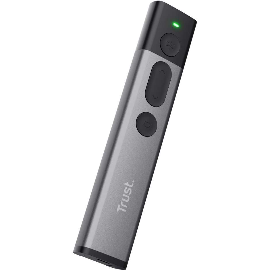 Trust Kazun Puntatore Wireless per Presentazioni con Puntatore Laser Rosso Ricevitore USB e Batteria Ricaricabile - Alluminio e Nero (23333)