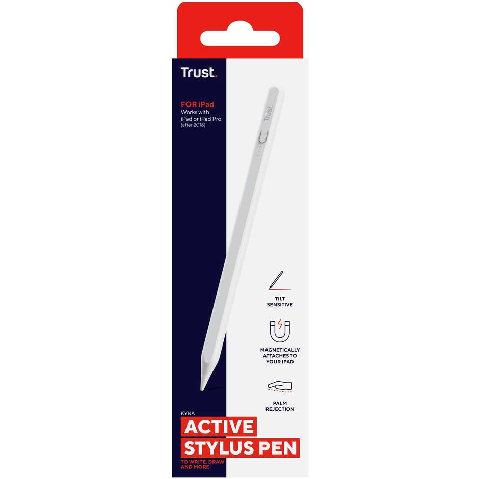 Trust Kyna (25191) Penna Stilo Capacitiva Ricaricabile per Tablet e Touchscreen Punta 1.5mm Bianco