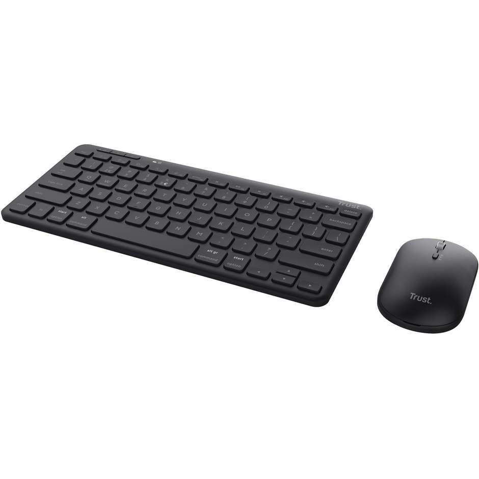 Trust Lyra Set Tastiera Compatta e Mouse Ricaricabili Multi-Device Wireless 2.4GHz e Bluetooth Layout Italiano - Nero (24844)