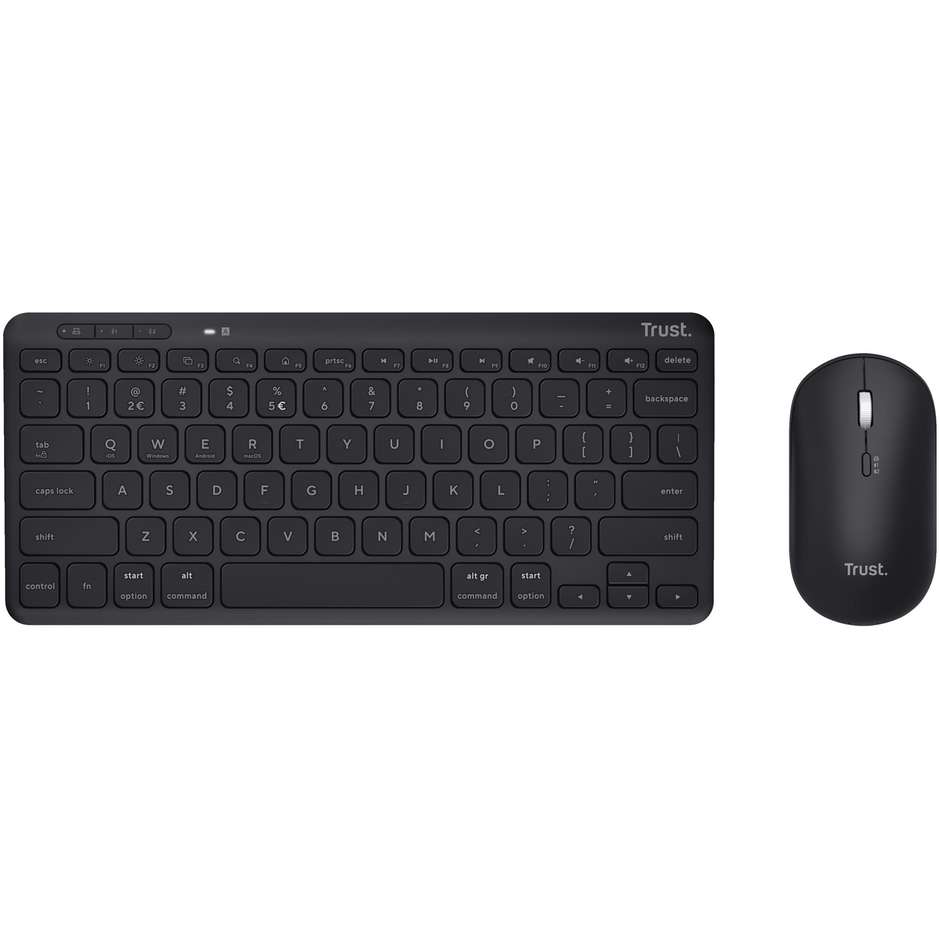 Trust Lyra Set Tastiera Compatta e Mouse Ricaricabili Multi-Device Wireless 2.4GHz e Bluetooth Layout Italiano - Nero (24844)