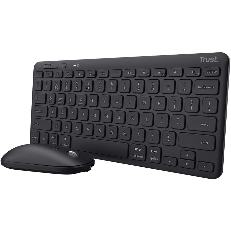 Trust Lyra Set Tastiera e Mouse Wireless Bluetooth e RF 2.4 GHz Layout Italiano Compatto Nero
