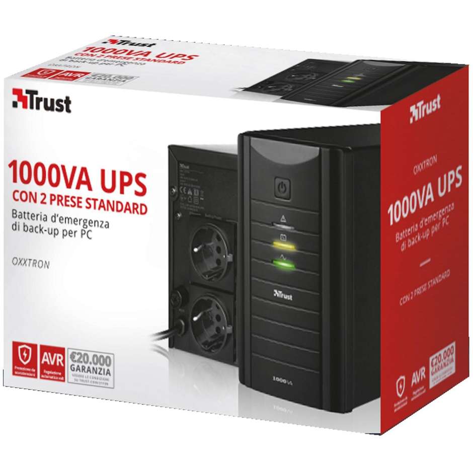 Trust Oxxtron 1000VA (21199) Gruppo di Continuità UPS 600W con 3 Prese Schuko Batteria Backup Nero