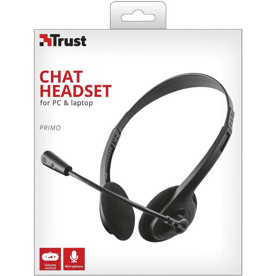 Trust Primo Chat Cuffie Leggere On-Ear con Microfono Orientabile Jack 3.5mm per PC e Smart Working Nero (21665)