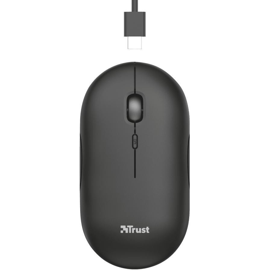 Trust Puck Mouse Wireless Ultrasottile Ricaricabile Doppia Connessione 2.4GHz e Bluetooth Clic Silenziosi - Nero (24059)