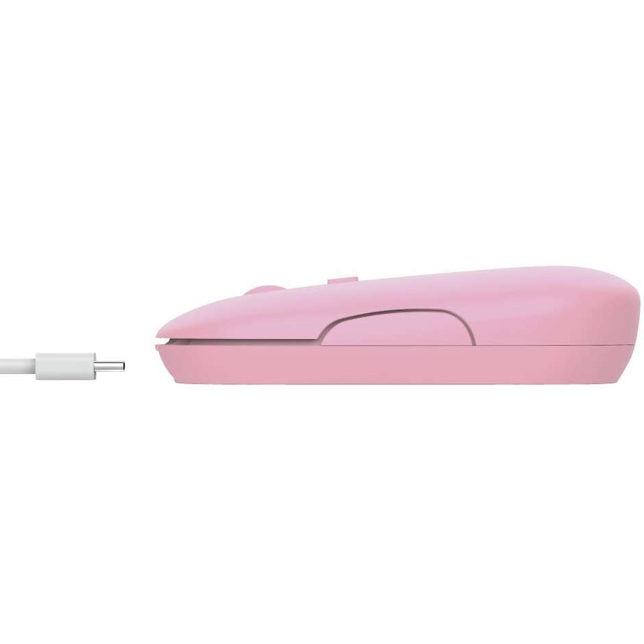 Trust Puck Mouse Wireless Ultrasottile Ricaricabile Doppia Connessione 2.4GHz e Bluetooth Clic Silenziosi - Rosa (24125)