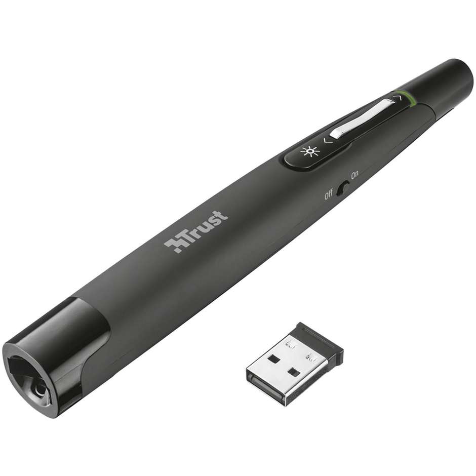 Trust Puntero Dispositivo Wireless per Presentazioni con Puntatore Laser Rosso Ricevitore USB Nano e Portata 15m - Nero (20430)