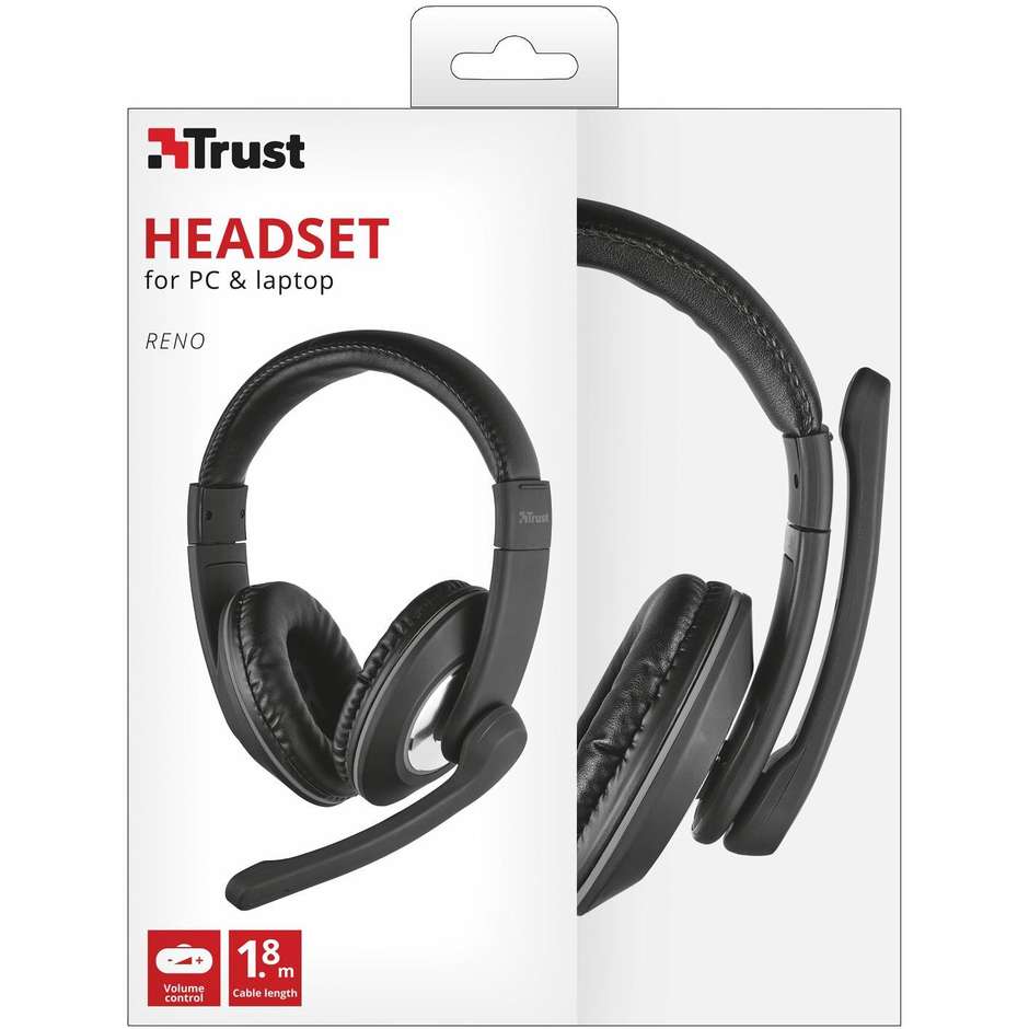 Trust Quasar Cuffie Over-Ear con Microfono Flessibile e Controllo Volume su Cavo Jack 3.5mm Nero (21662)