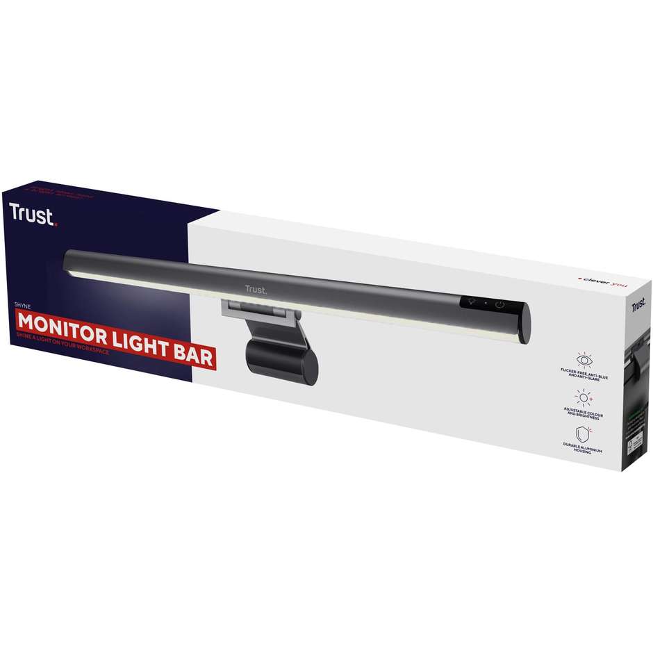 Trust Shyne Barra Luminosa LED per Monitor da Scrivania con Telecomando Dimmerabile Alluminio Nero