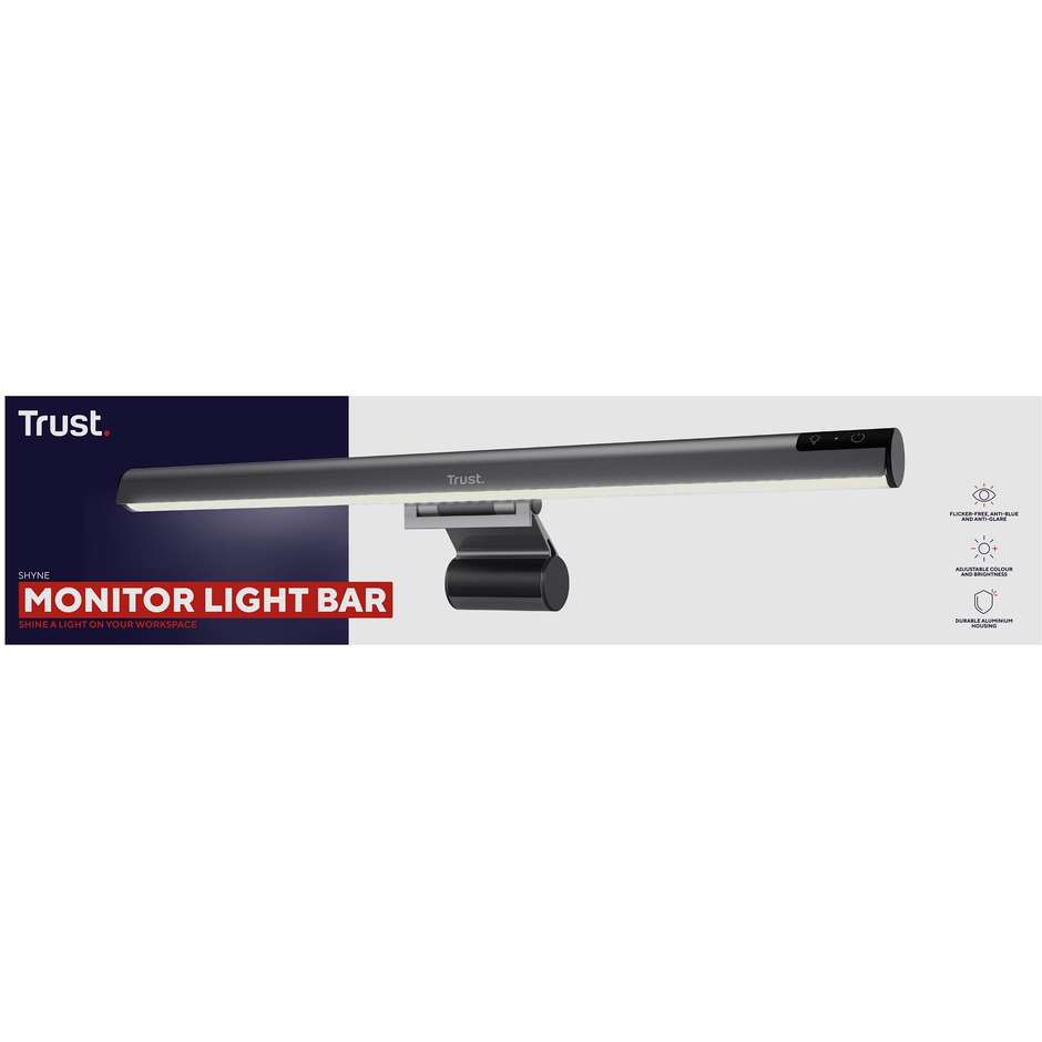 Trust Shyne Barra Luminosa LED per Monitor da Scrivania con Telecomando Dimmerabile Alluminio Nero