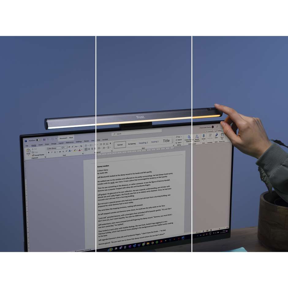 Trust Shyne Barra Luminosa LED per Monitor da Scrivania con Telecomando Dimmerabile Alluminio Nero