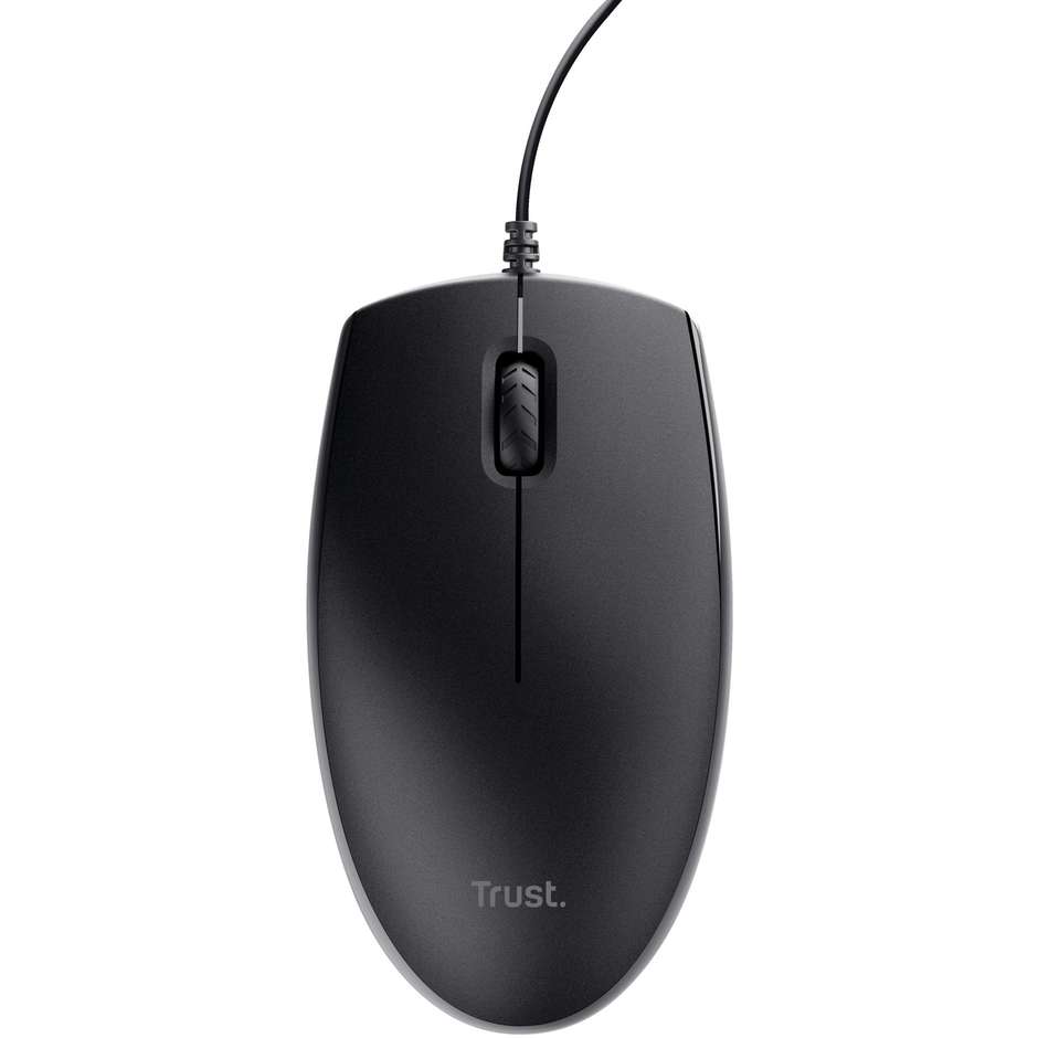 Trust Taro Kit Tastiera Full-Size Silenziosa e Mouse Ottico Ambidestro 1200 DPI Cablati USB Cavo 1.8m Layout Italiano - Nero (23971)