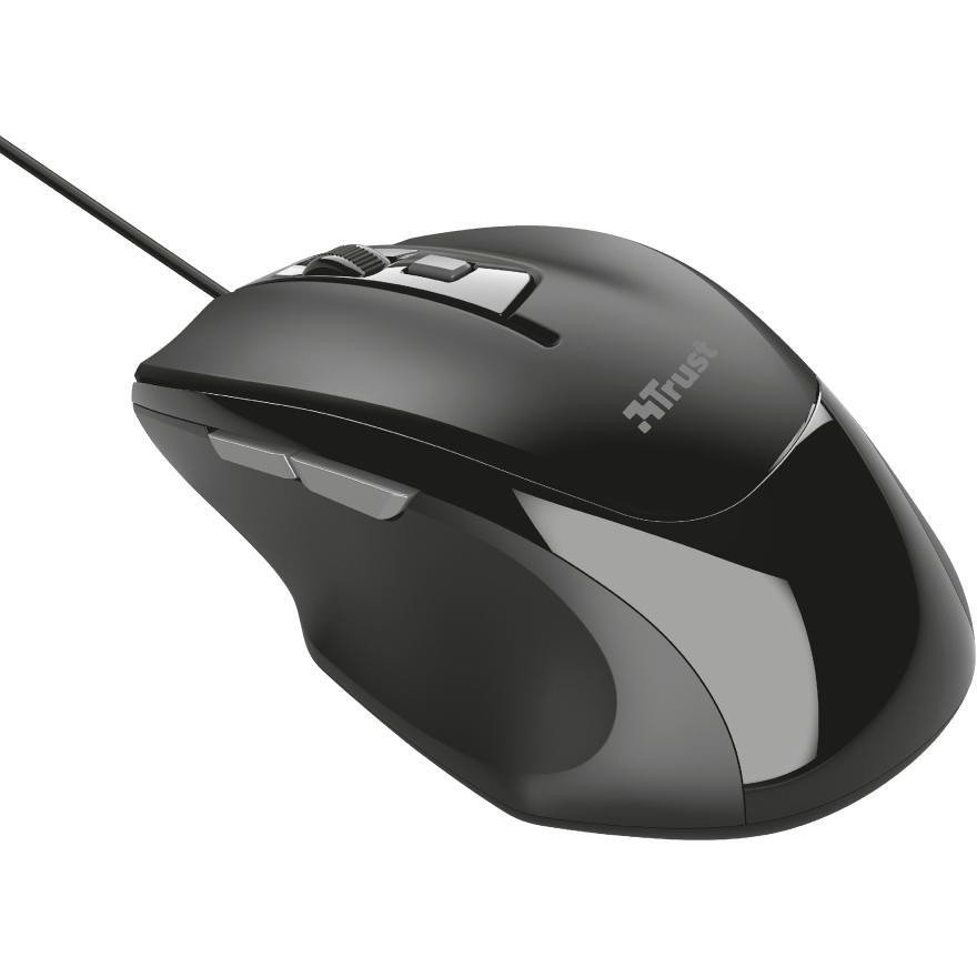 Trust Voca Mouse Cablato USB Ergonomico a 5 Pulsanti con Regolazione DPI e Cavo 1.6m - Nero (23650)