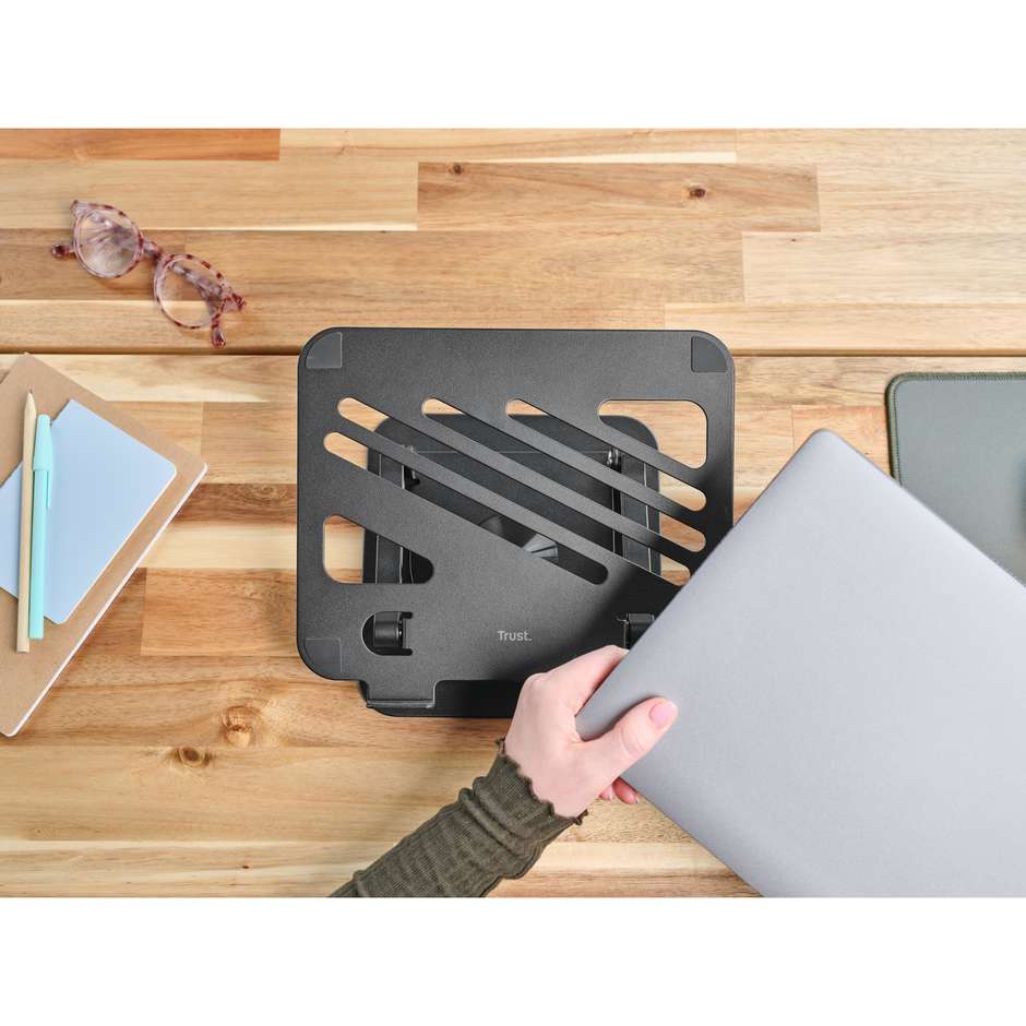 Trust Zeff Supporto Rialzo per Computer Portatile fino a 16" Pieghevole in Metallo Portata 10 kg Nero