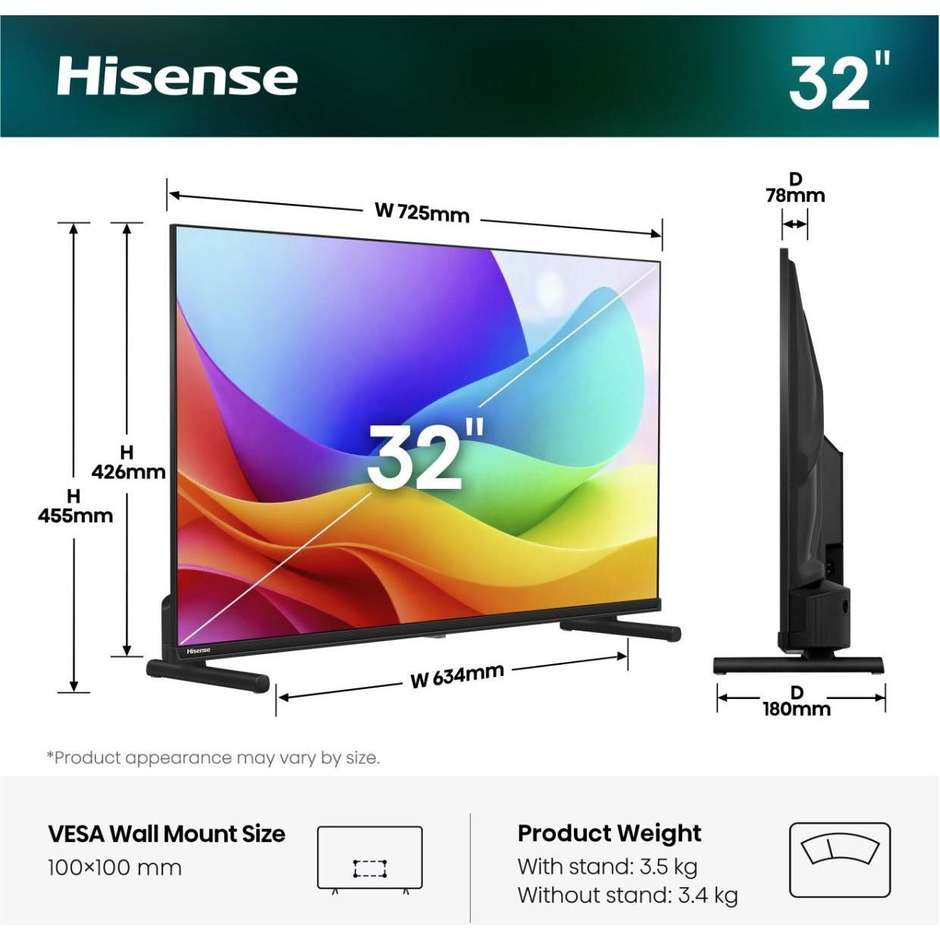 tvc led 32 qled smart tv hdr10 hdmi 1.4  vidaa u9
