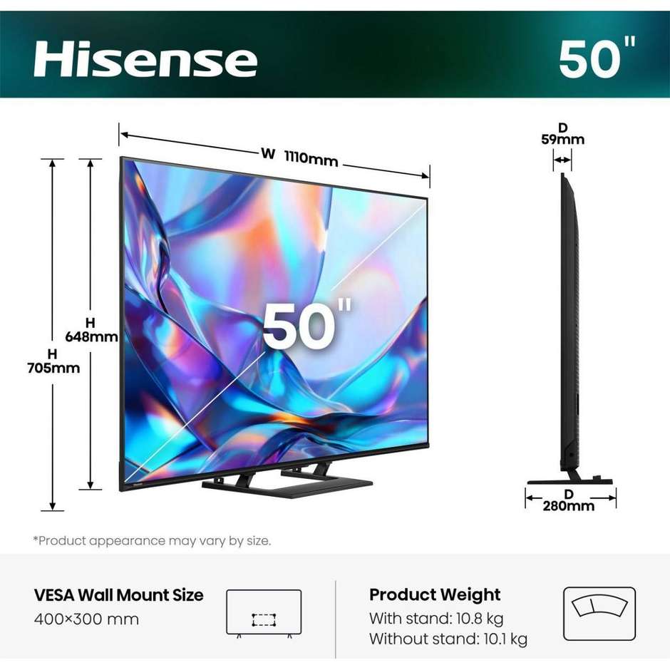 tvc led 50 qled smart tv hdr10+ hdmi 2.1  vidaa u