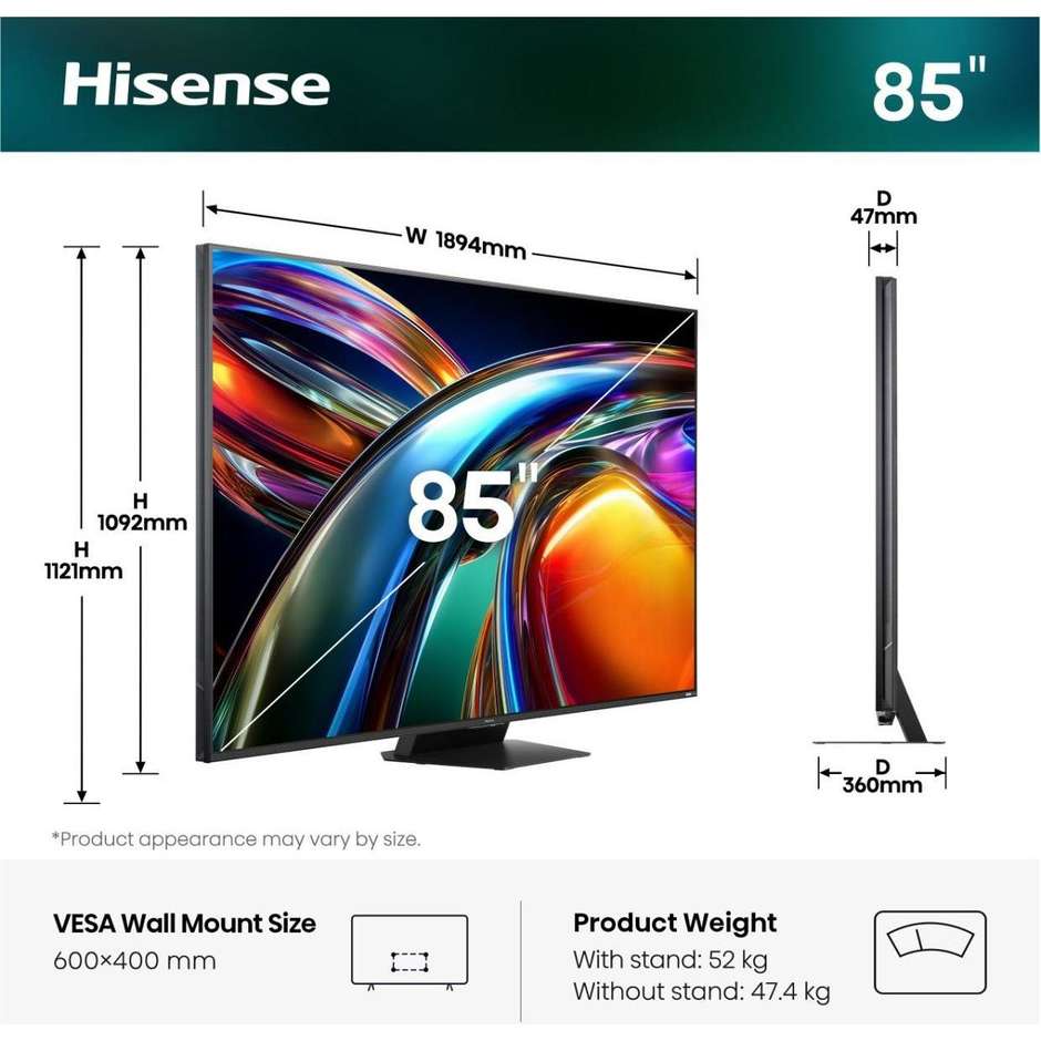 tvc led 85 rgb miniled smart hdr10+ 3hdmi 2.1 wif