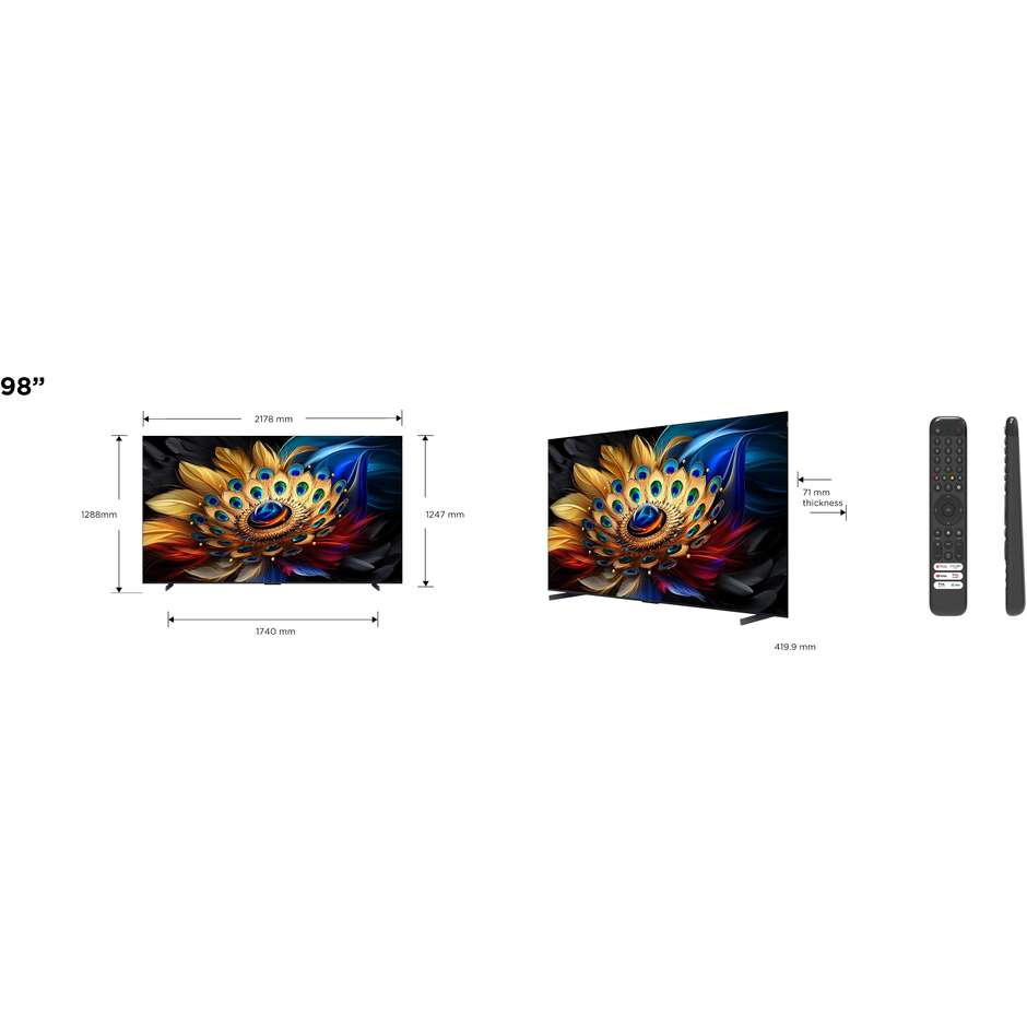 tvc led 98 4k qled hdr google 4 hdmi 2.1dolby atm