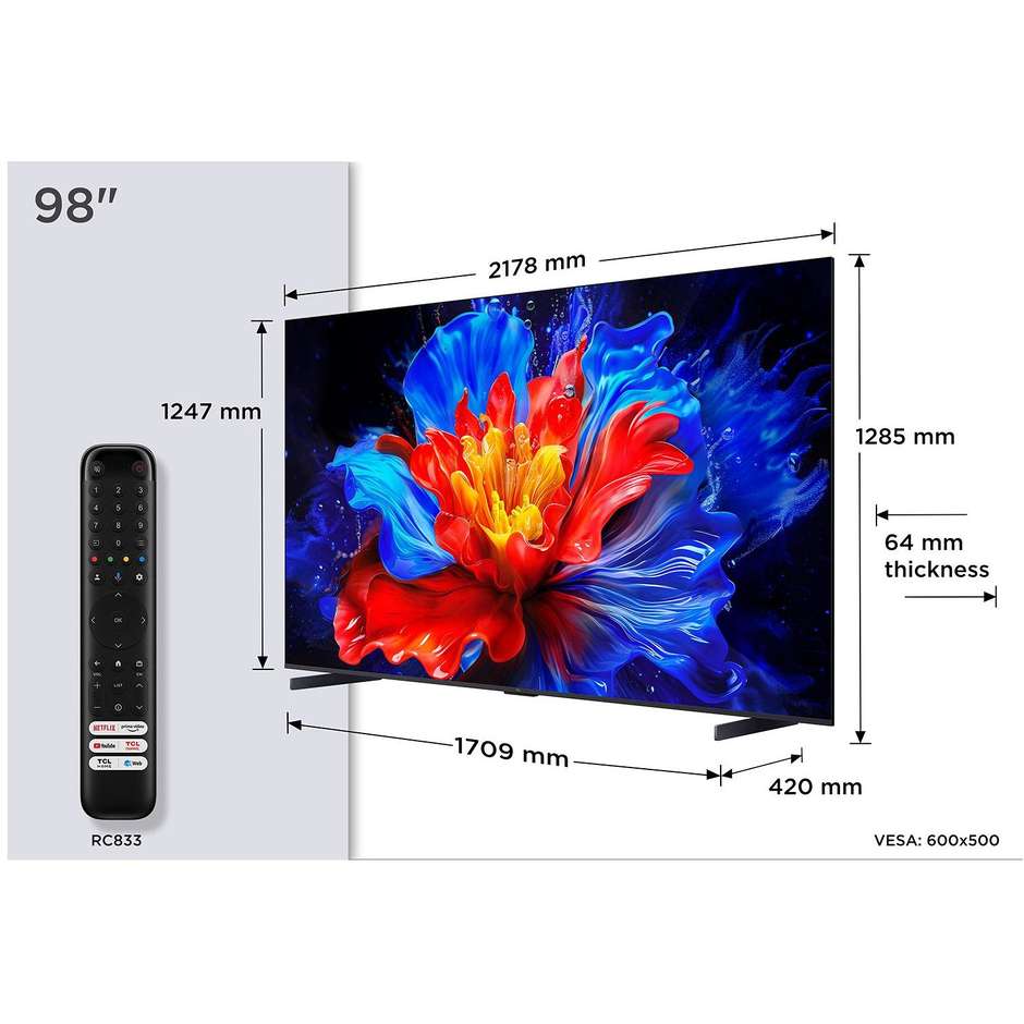 tvc led 98 qled google tv 144 hz dolby atmos subw