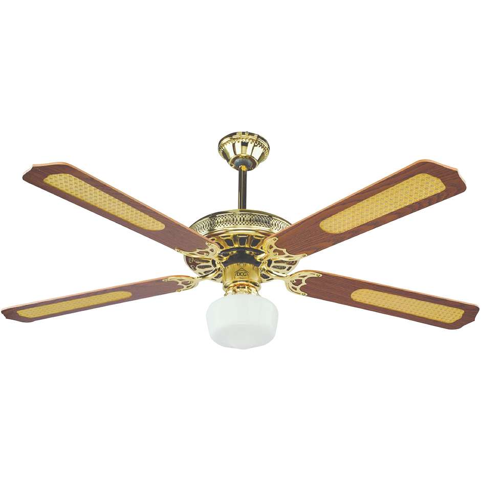 VECRD43TL DCG Eltronic ventilatore da soffitto 65w 3 velocità 4 pale legno 1 luce marrone, oro