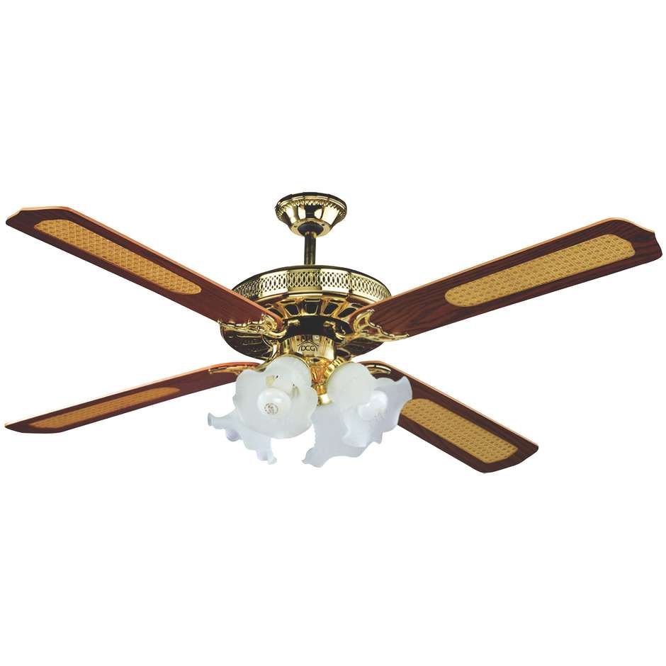 VECRD53L DCG Eltronic ventilatore da soffitto 65w 3 velocità 4 pale in legno 4 luci beige, marrone
