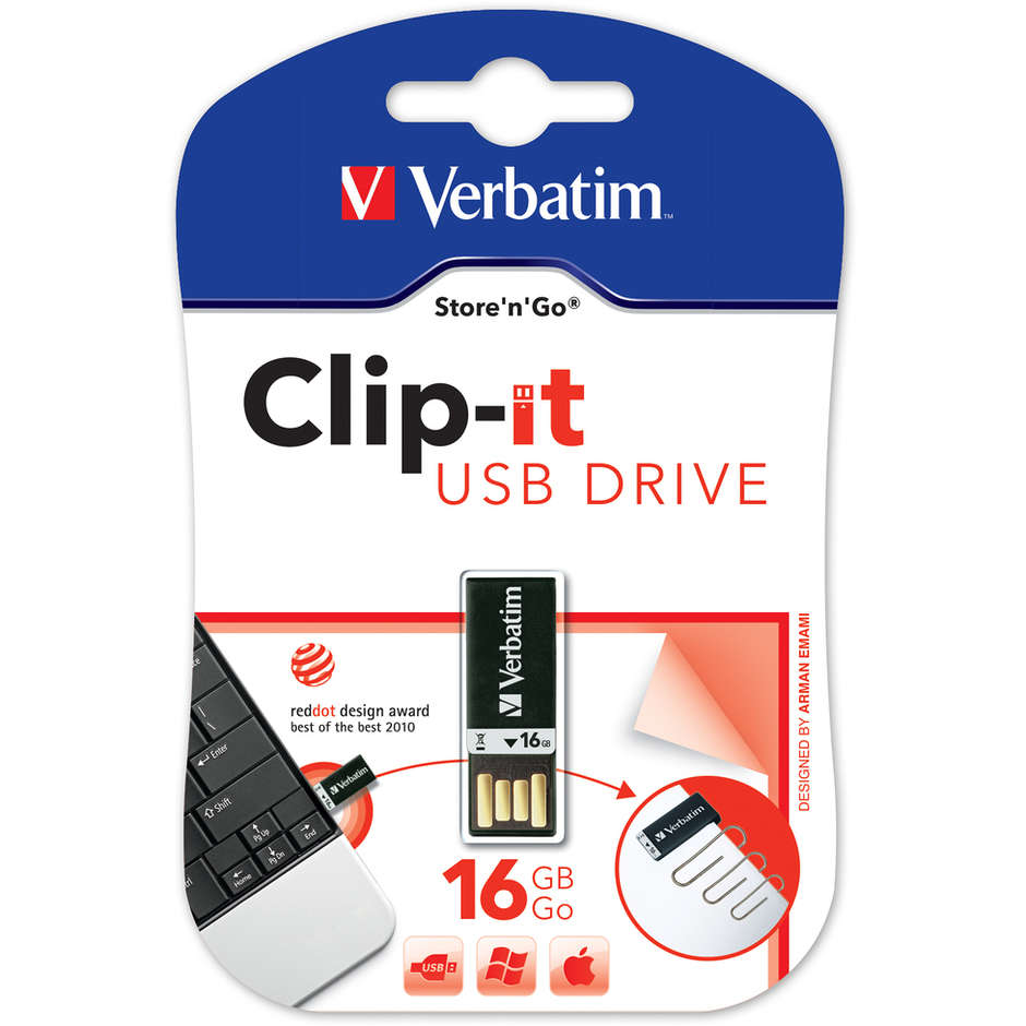 Verbatim 43951 pendrive memory usb - 16gb - clip it black