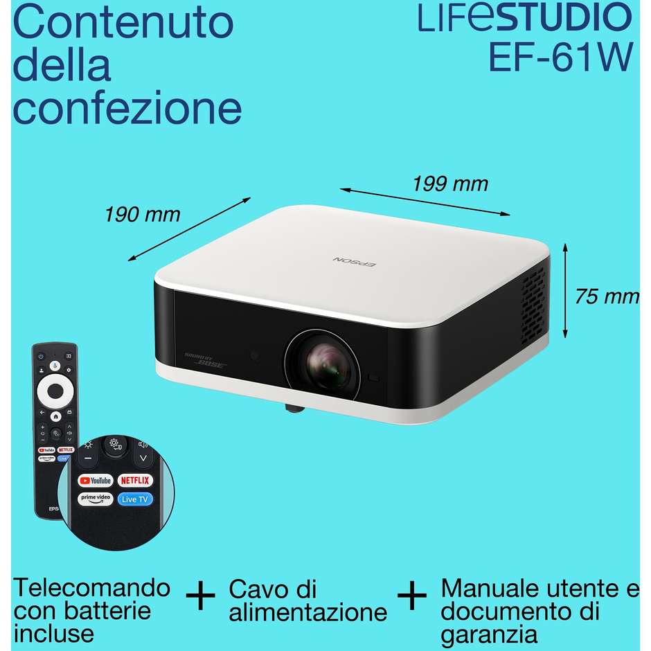 videoproiettore 700 lm da 30" a 150" wifi 1hdmi u