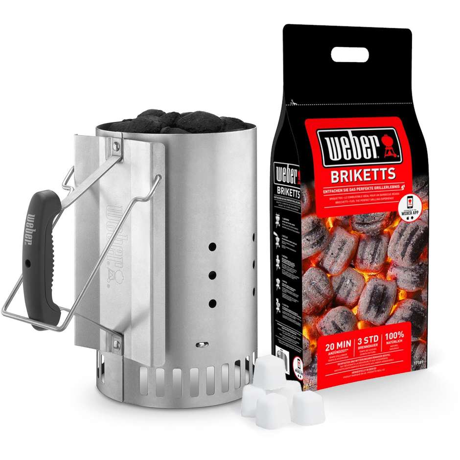 Weber 17631 Kit Ciminiera Accensione Barbecue con Bricchetti 2 kg e Cubetti