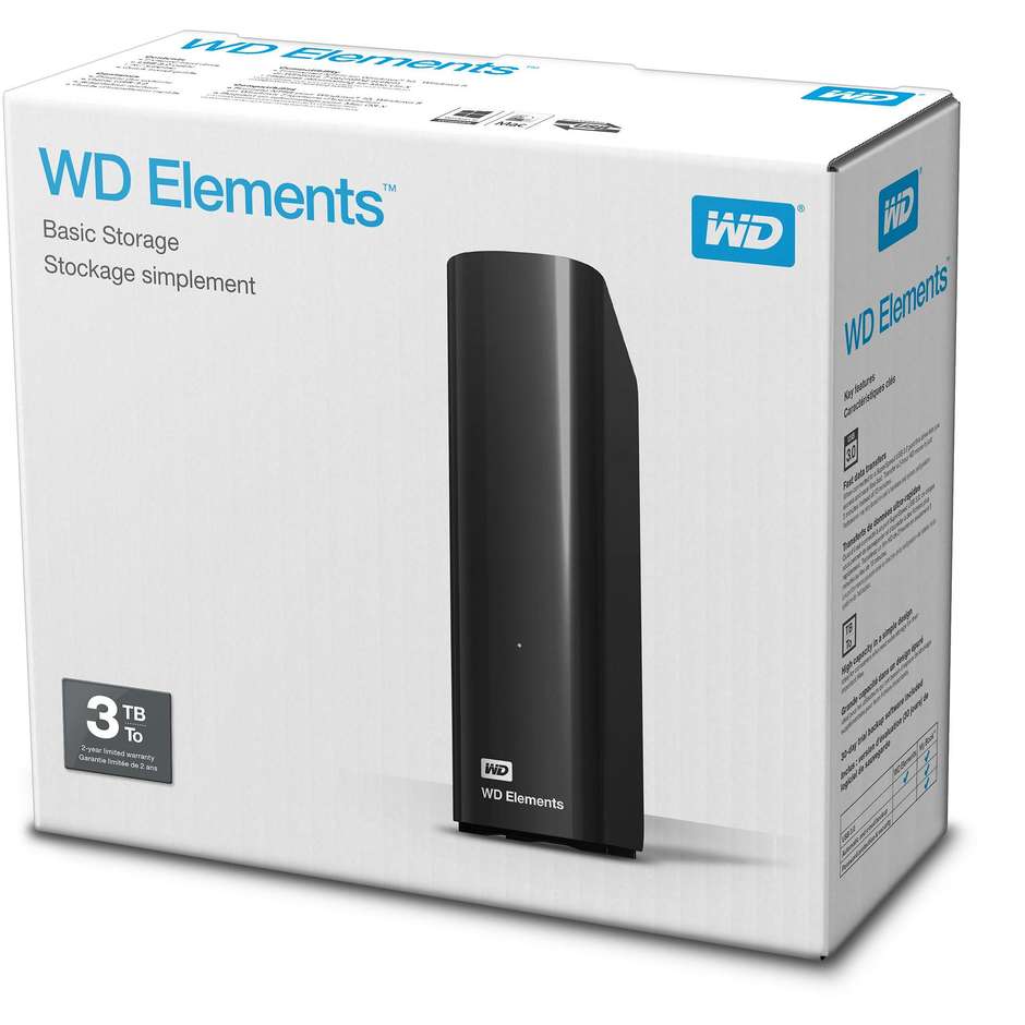 Western Digital BWLG0030BK Elements Hard Disk estrno capienza 3 Tb colore nero