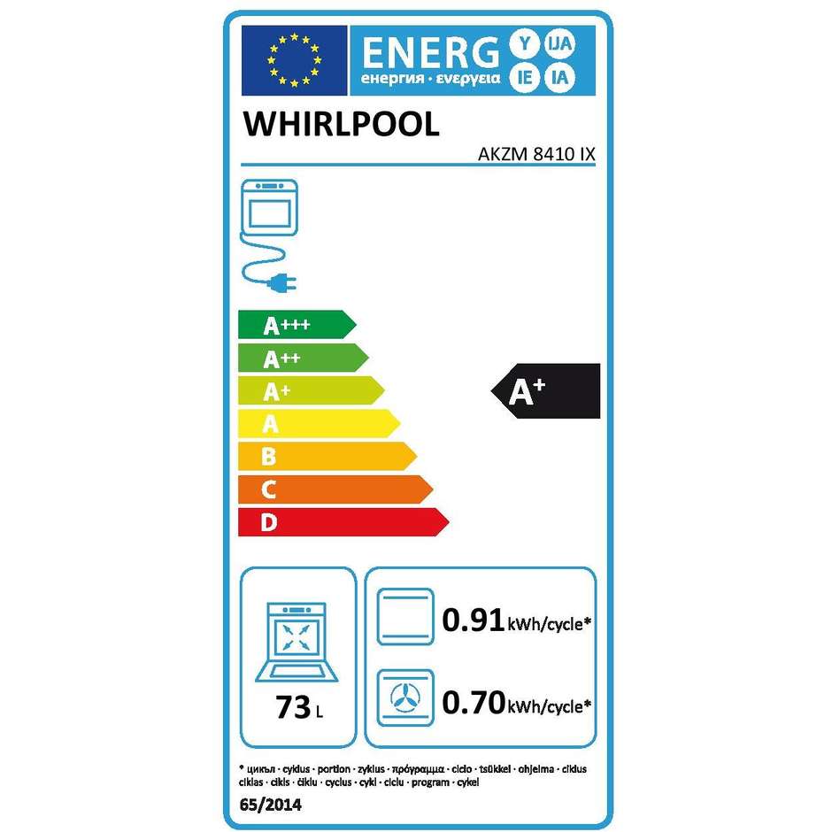 Whirlpool AKZM 8410 IX forno elettrico da incasso 73 litri classe A+ colore inox