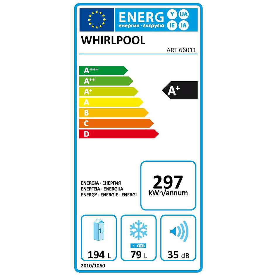Whirlpool ART66011 Frigorifero Combinato da incasso 273 Litri Classe A+ Statico colore bianco