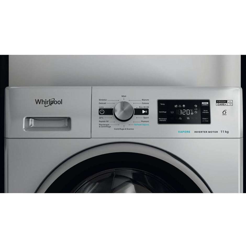 WHIRLPOOL FFB116SILVERIT Lavatrice Carica frontale 60 cm 11 kg 1351 Giri/min Motore Inverter Vapore Classe A Argento