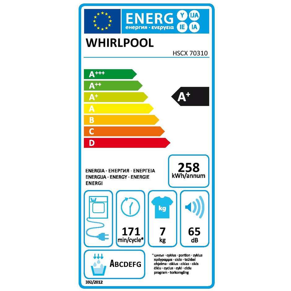 Whirlpool HSCX 70310 asciugatrice a pompa di calore 7 Kg classe A+ bianco