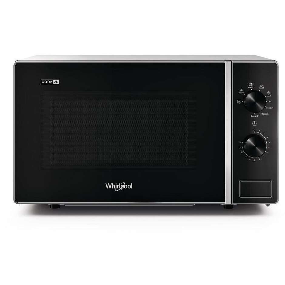 Whirlpool MWP103SB Forno a Microonde con Grill 20 L, 700 W Microonde, 1000 W Grill, Nero e Argento