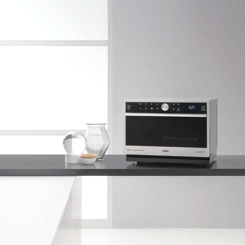 Whirlpool MWSC9133SX Forno Microonde Combinato 33 L, 1000 W, Convezione e Grill 1200 W, Cottura a Vapore e Croccante, Nero Acciaio Inox