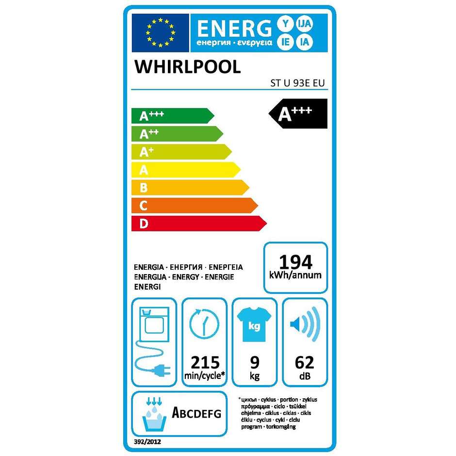 Whirlpool STU93EEU Asciugatrice a pompa di calore Capacità 9 Kg Classe A+++ colore bianco
