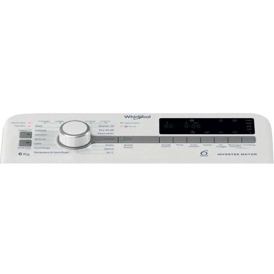 WHIRLPOOL TDLR P66 BS IT Lavatrice Carica dall'alto 6 kg 1200 Giri/min Motore Inverter Smart Wi-Fi Classe A