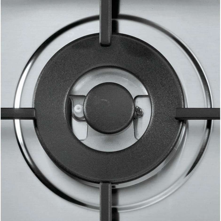Whirlpool TGML 761 IX Piano Cottura a Gas 75 cm 5 Fuochi con Bruciatore Wok 3500W Inox Griglie Ghisa Incasso 60 cm
