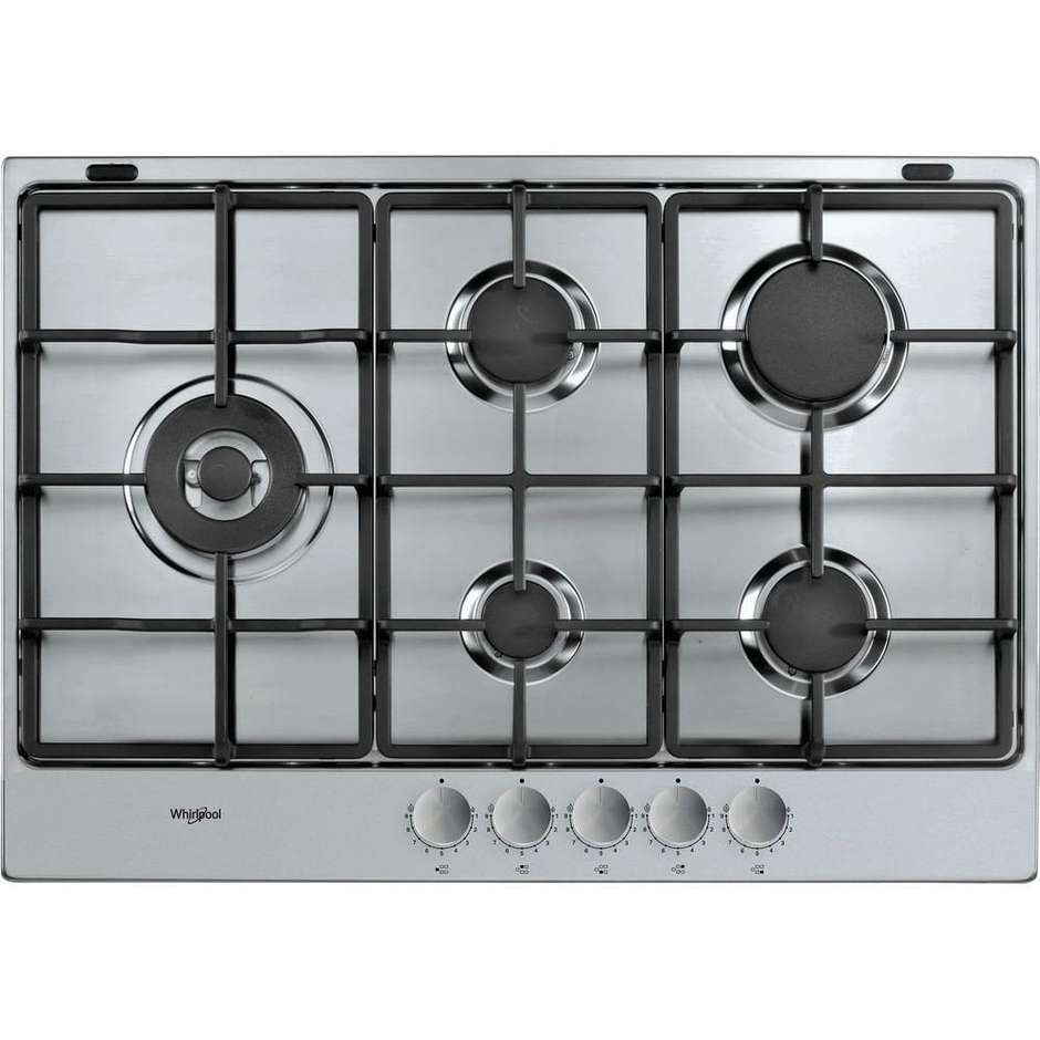 WHIRLPOOL TGML 761 IX Piano Cottura a Gas 75 cm 5 Fuochi Griglie in Ghisa Acciaio Inox