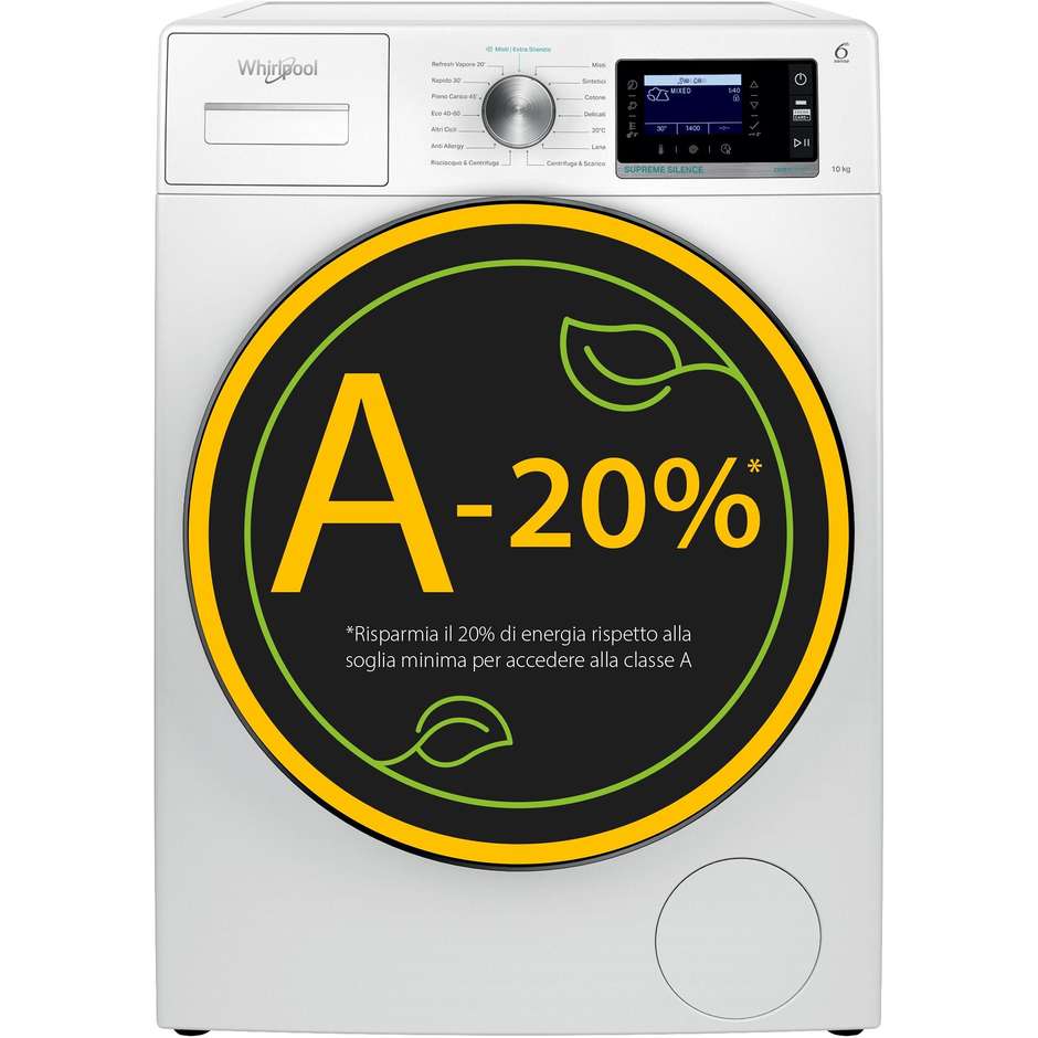 Whirlpool W608SILENCE Lavatrice Carica Frontale Capacita 10 Kg 1400 Giri/min Classe A Colore Bianco