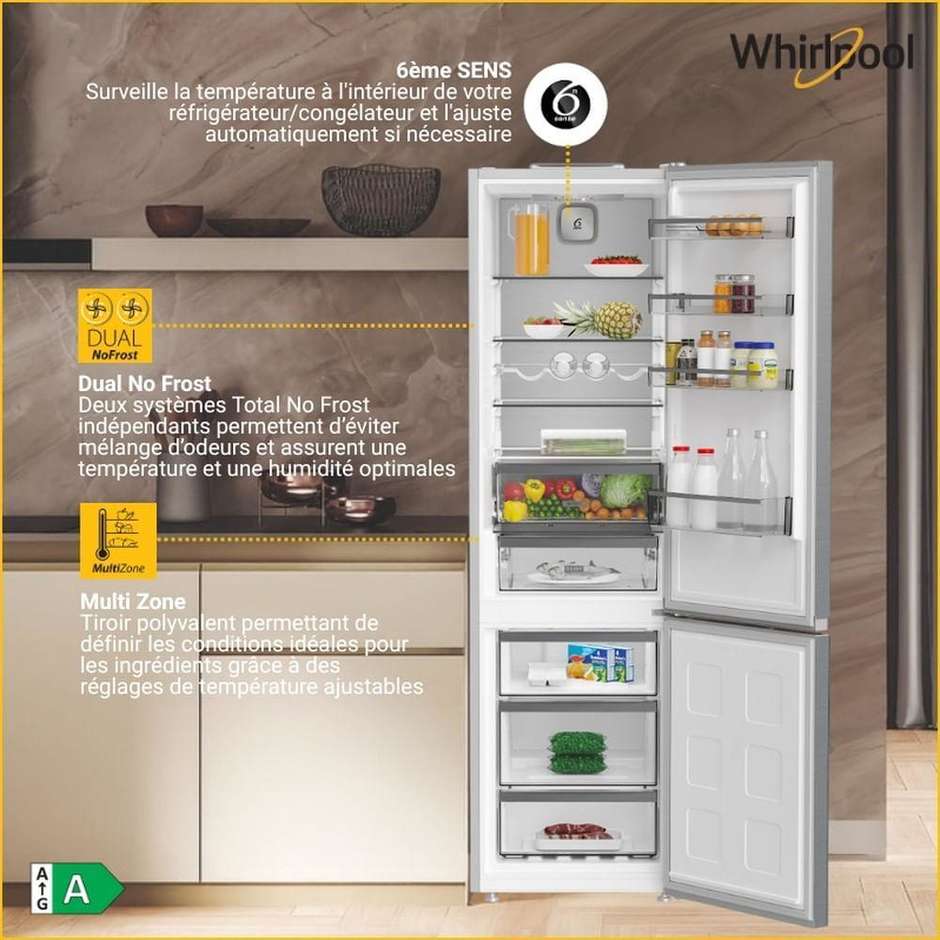 Whirlpool WHK25404XP8E Frigorifero Combinato No Frost Inox 355 L