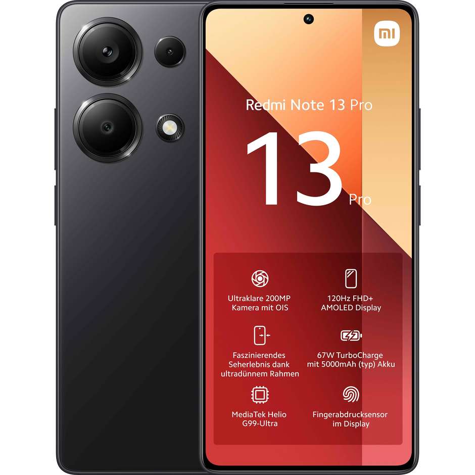 Xiaomi Note 13 Pro Smartphone 6,67" FHD+ Ram 8 Gb Memoria 256 Gb Android colore nero